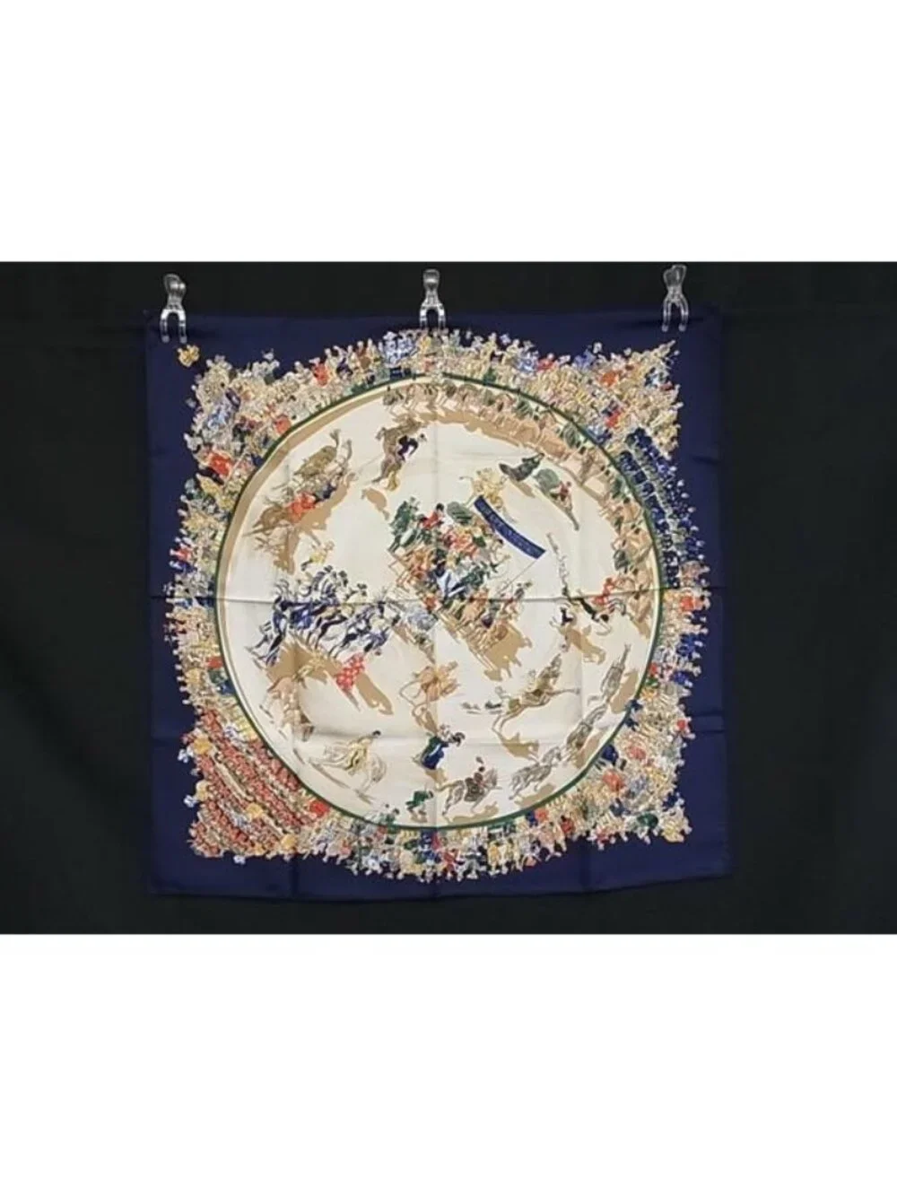 Hermes Cirque Molier Carre 90 Silk Large Scarf Navy Multicolor - Picture 2 of 8